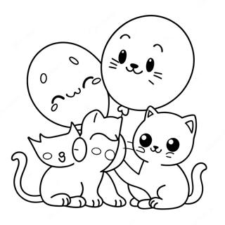 Playful Kittens With Balloons Coloring Page 70303-56483