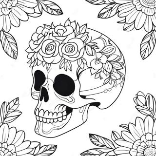 Pastel Goth Skull With Flowers Coloring Page 7032-5777