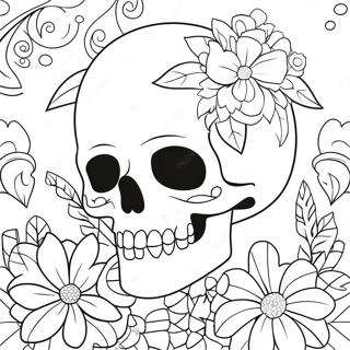 Pastel Goth Skull With Flowers Coloring Page 7032-5778