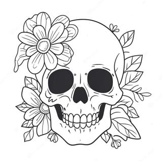 Pastel Goth Skull With Flowers Coloring Page 7032-5780