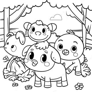 Cute Farm Animals Around Hay Coloring Page 70813-56885