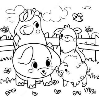 Cute Farm Animals Around Hay Coloring Page 70813-56886