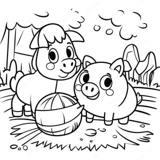 Cute Farm Animals Around Hay Coloring Page 70813-56888