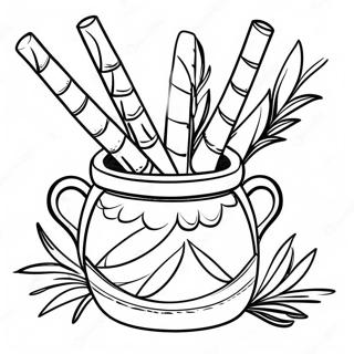 Colorful Pongal Pot With Sugarcane Coloring Page 70823-56897