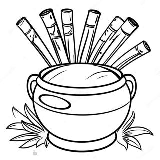 Colorful Pongal Pot With Sugarcane Coloring Page 70823-56898