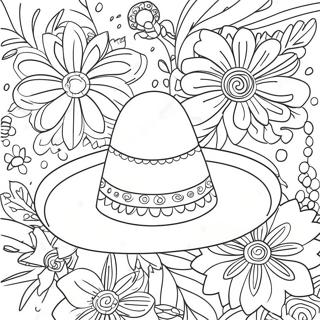 Colorful Sombrero With Flowers Coloring Page 70863-56931