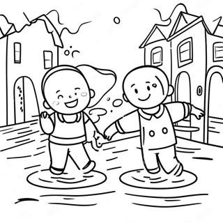 Children Playing In Flooded Streets Coloring Page 72183-57981