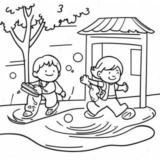 Children Playing In Flooded Streets Coloring Page 72183-57982