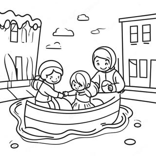 Children Playing In Flooded Streets Coloring Page 72183-57983