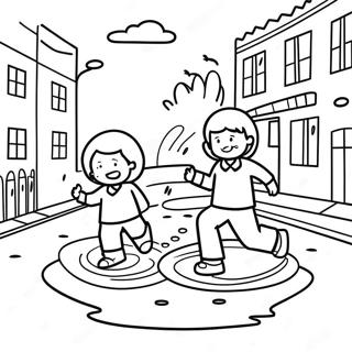 Children Playing In Flooded Streets Coloring Page 72183-57984