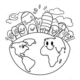 Cheerful Earth With Smiling Faces Coloring Page 72233-58021