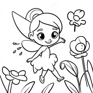 Tinker Bell Flying Over Flowers Coloring Page 72493-58227