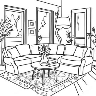 Cozy Living Room Inside House Coloring Page 7281-5970