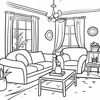 Cozy Living Room Inside House Coloring Page 7281-5971