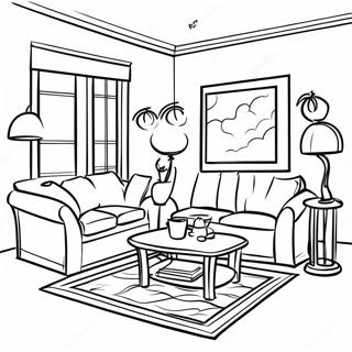 Cozy Living Room Inside House Coloring Page 7281-5972