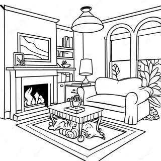 Cozy Living Room Inside House Coloring Page 7281-6166