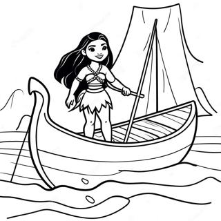 Moana Sailing On A Canoe Coloring Page 72-73