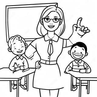 Adorable Teacher With Students Coloring Page 73503-59033