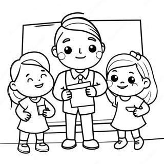 Adorable Teacher With Students Coloring Page 73503-59036