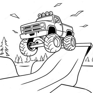 Bigfoot Monster Truck Jumping Over Ramp Coloring Page 73553-59074