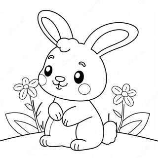 Cute Bunny With Flowers Coloring Page 7372-6047