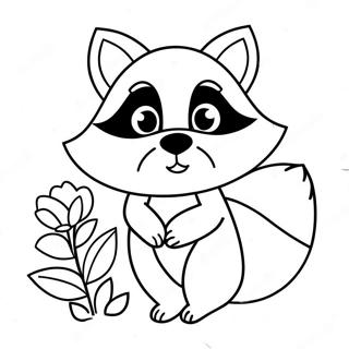 Cute Raccoon With Flowers Coloring Page 7382-6249