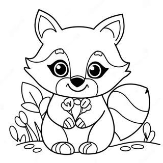 Cute Raccoon With Flowers Coloring Page 7382-6252