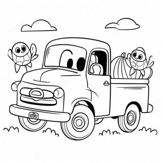 Cheerful Little Blue Truck With Friends Coloring Page 7452-6303