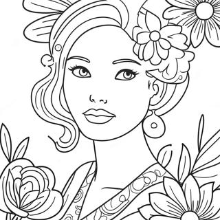 Elegant Girl With Flowers Coloring Page 7992-6733