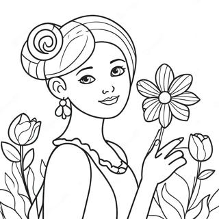 Elegant Girl With Flowers Coloring Page 7992-6734