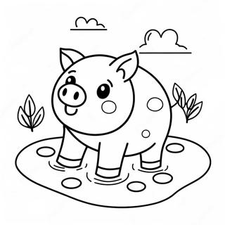 Cute Piggy In A Muddy Puddle Coloring Page 8232-6925