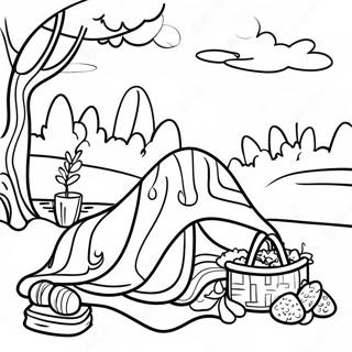 Picnic Scene With Colorful Blanket Coloring Page 8391-7044