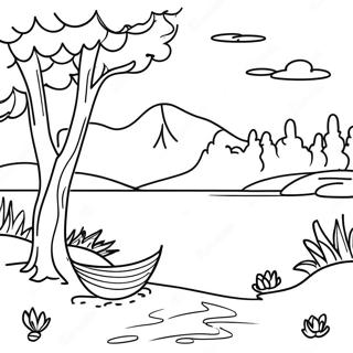 Serene Lake Landscape Coloring Page 8442-7083