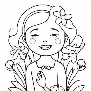 Sweet Mom With Flowers Coloring Page 8472-7109