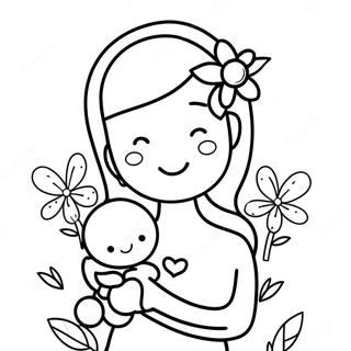 Sweet Mom With Flowers Coloring Page 8472-7110