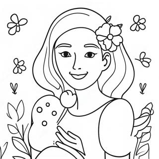 Sweet Mom With Flowers Coloring Page 8472-7112