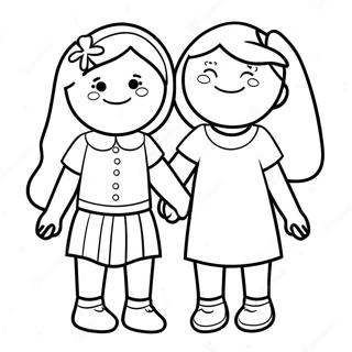 Two Bffs Holding Hands Coloring Page 8591-7202