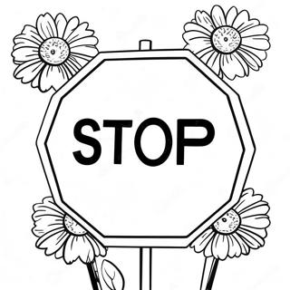 Colorful Stop Sign With Flowers Coloring Page 8712-7301