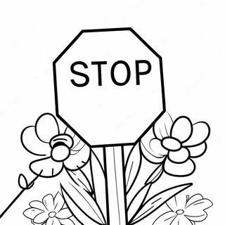 Colorful Stop Sign With Flowers Coloring Page 8712-7302