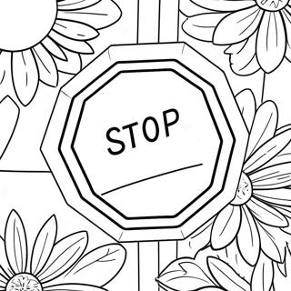 Colorful Stop Sign With Flowers Coloring Page 8712-7303