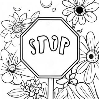 Colorful Stop Sign With Flowers Coloring Page 8712-7304