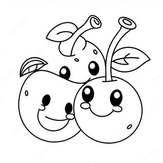 Cute Cherries With Smiling Faces Coloring Page 8772-7347