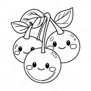 Cute Cherries With Smiling Faces Coloring Page 8772-7348