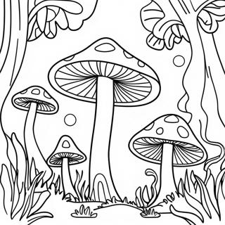 Psychedelic Mushroom Forest Coloring Page 8912-7456