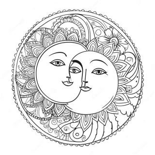 Intricate Bohemian Sun And Moon Coloring Page 9172-7665