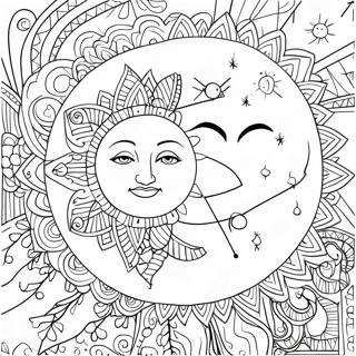 Intricate Bohemian Sun And Moon Coloring Page 9172-7666