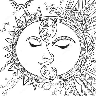 Intricate Bohemian Sun And Moon Coloring Page 9172-7667