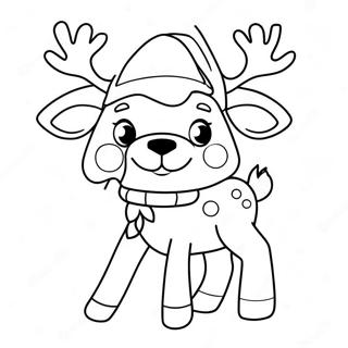 Cute Reindeer With Santa Hat Coloring Page 9182-7674