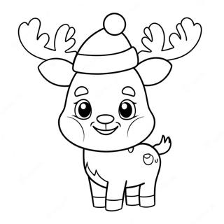 Cute Reindeer With Santa Hat Coloring Page 9182-7675