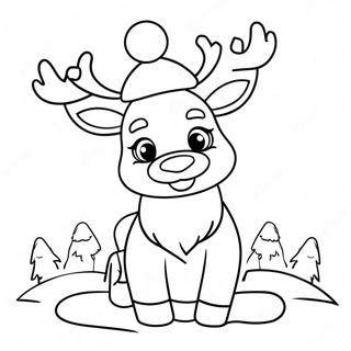 Cute Reindeer With Santa Hat Coloring Page 9182-7676